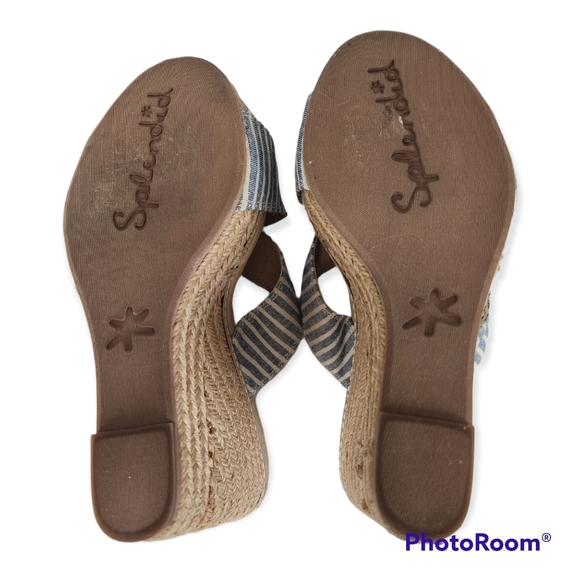 Splendid Kalypso denim chambray and white stripe wedge sandals size 8.5 - Picture 5 of 15